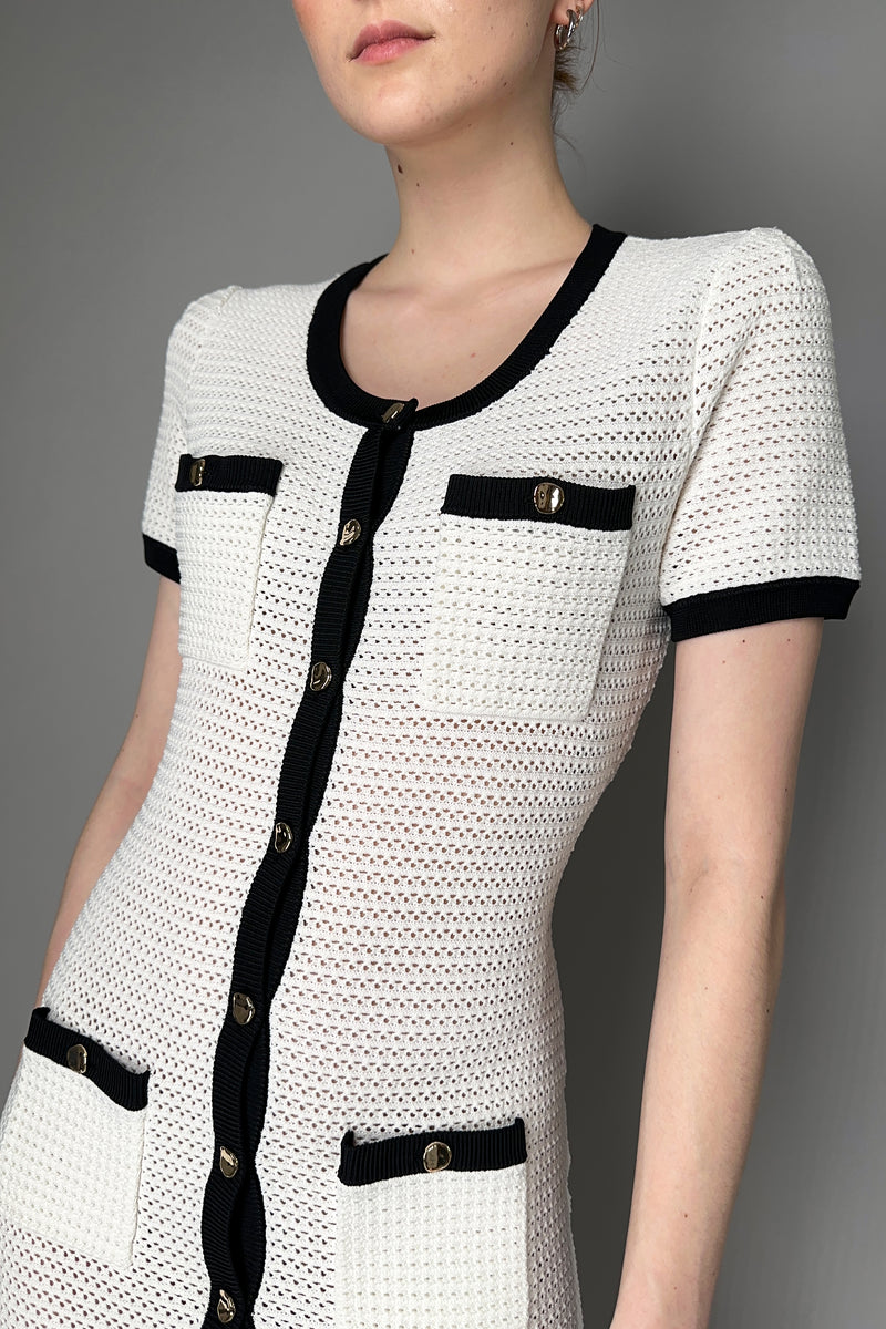 Self-Portrait Contrast Trim Crochet Midi Dress in White Vancouver. Shop Online or in Store.