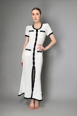 Self-Portrait Contrast Trim Crochet Midi Dress in White Vancouver. Shop Online or in Store.