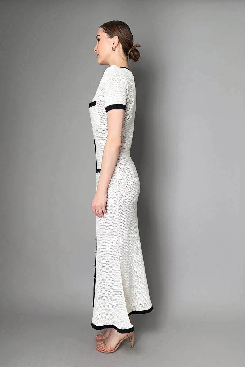Self-Portrait Contrast Trim Crochet Midi Dress in White Vancouver. Shop Online or in Store.