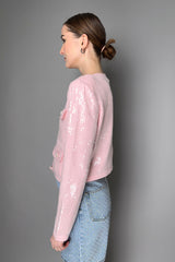 Self-Portrait Sequin Knit Cardigan in Pale Pink