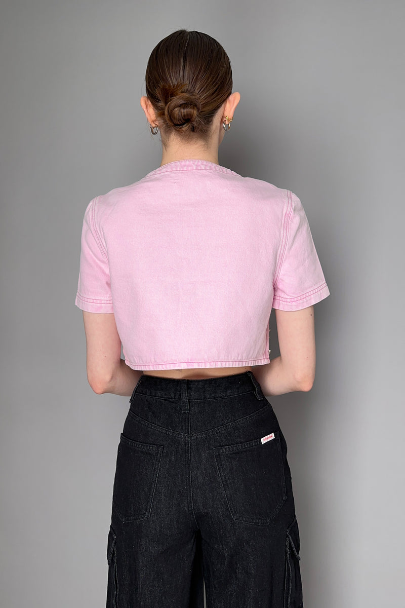 Self-Portrait Embellished Cropped Denim Top in Pink Vancouver. Shop Online or in Store.