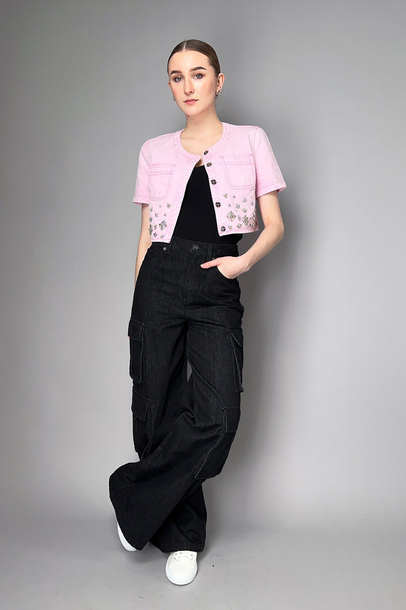 Self-Portrait Embellished Cropped Denim Top in Pink Vancouver. Shop Online or in Store.