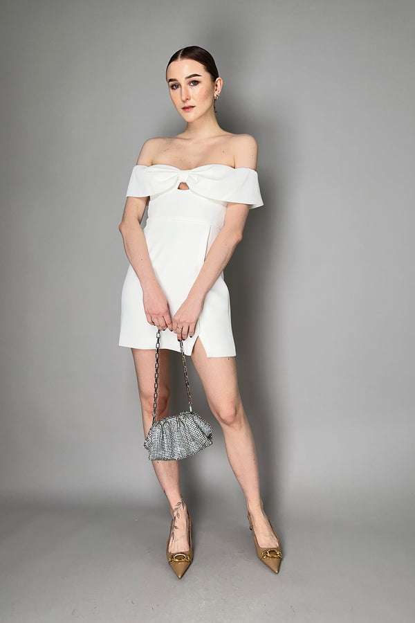 Self-Portrait Crepe Bow Midi Dress in White Vancouver. Shop Online or in Store.
