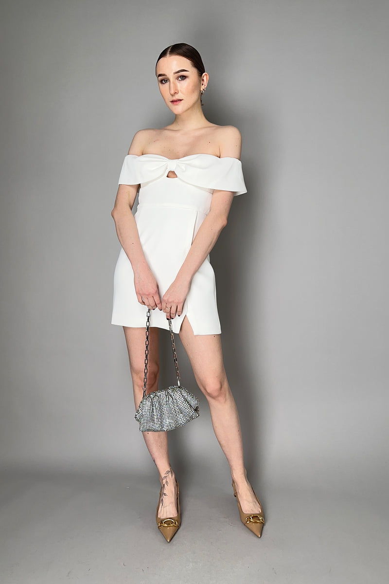 Self-Portrait Crepe Bow Midi Dress in White Vancouver. Shop Online or in Store.