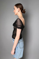 Self-Portrait Drappy Rhinestone Fishnet x Tulle Top in Black Vancouver. Shop Online or in Store.