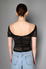 Self-Portrait Drappy Rhinestone Fishnet x Tulle Top in Black Vancouver. Shop Online or in Store.