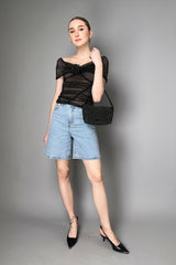 Self-Portrait Drappy Rhinestone Fishnet x Tulle Top in Black Vancouver. Shop Online or in Store.
