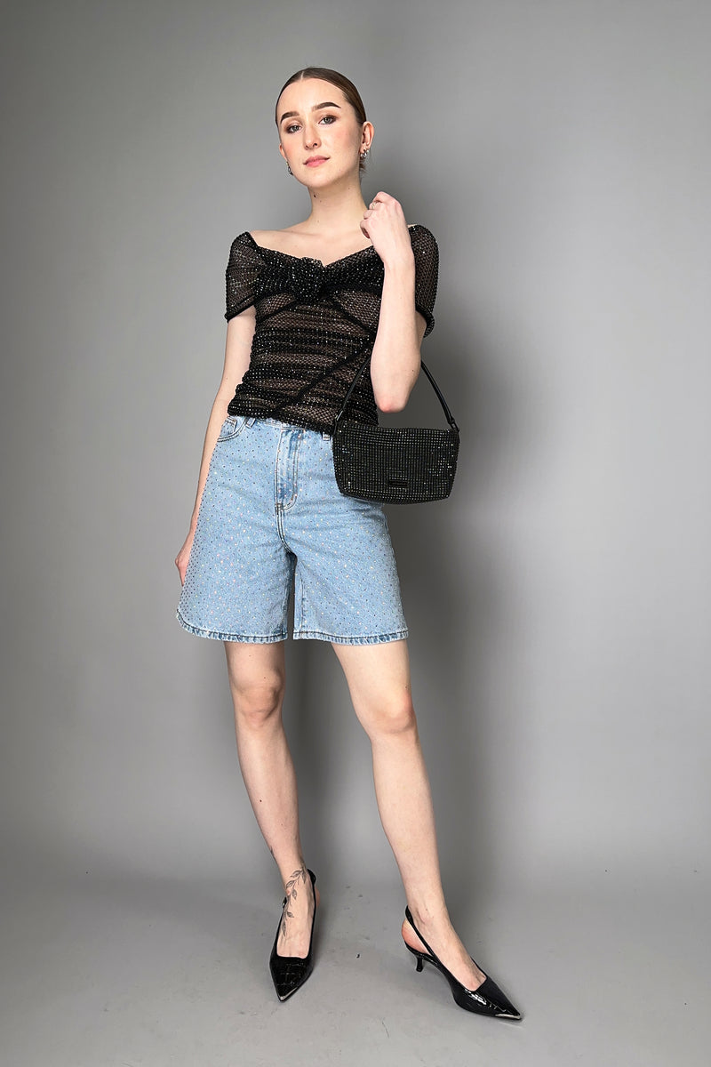 Self-Portrait Drappy Rhinestone Fishnet x Tulle Top in Black Vancouver. Shop Online or in Store.