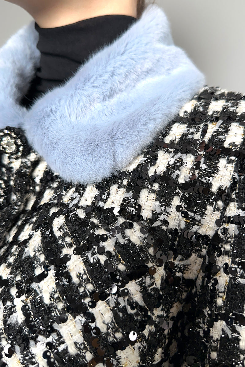 Self-Portrait Boucle Check Jacket with Faux Fur Collar in Black and White- Ashia Mode- Vancouver, BC