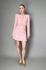 Self-Portrait Cotton Bouclé Check Knit Skirt in Pink