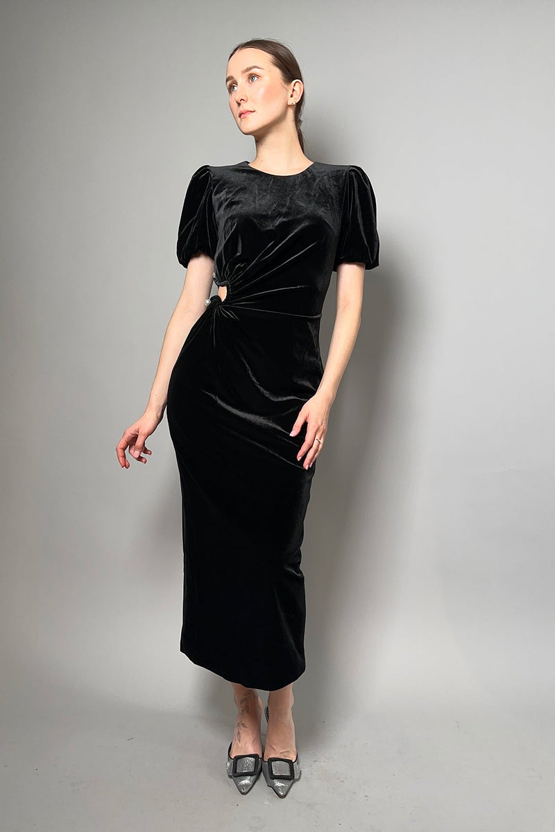 Self-Portrait Velvet Cut Out Long Dress in Black