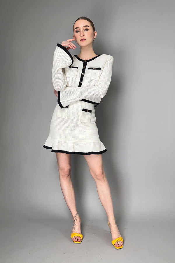 Self-Portrait Contrast Trim Crochet Knit Skirt in White