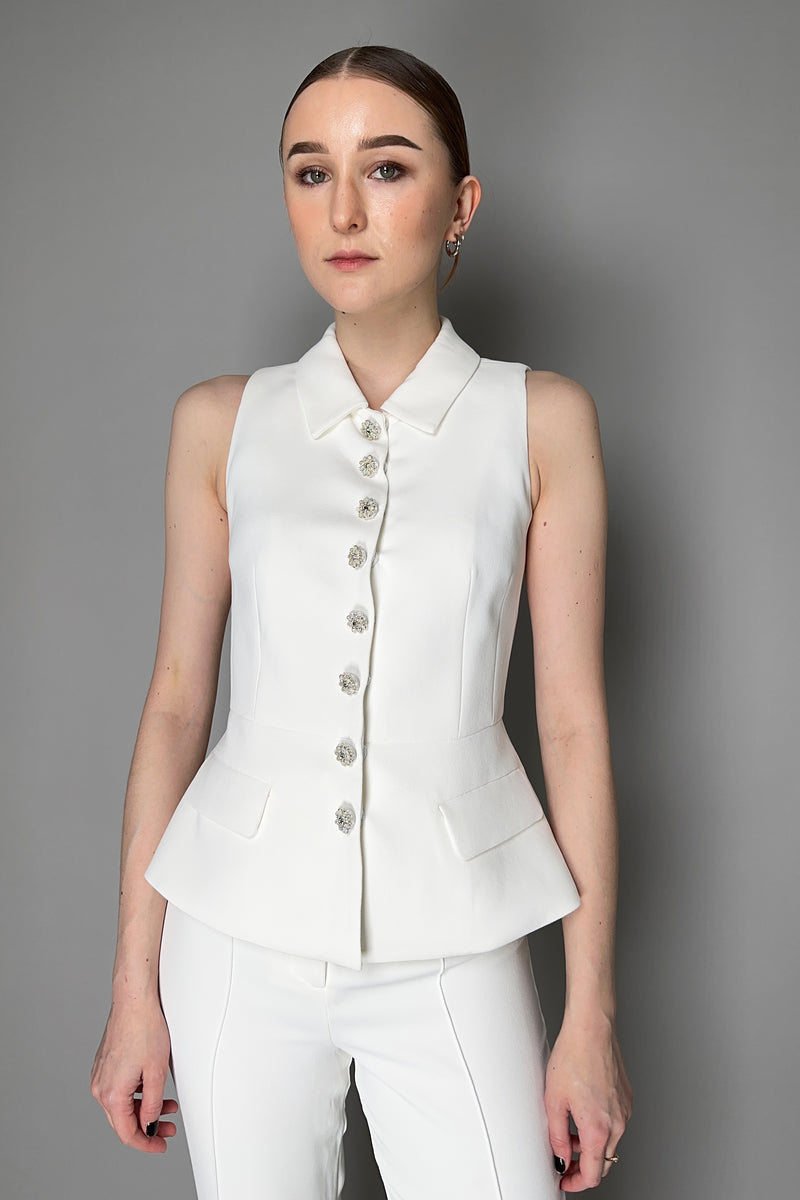 Self-Portrait Crepe Jumpsuit in White Vancouver. Shop Online or in Store.