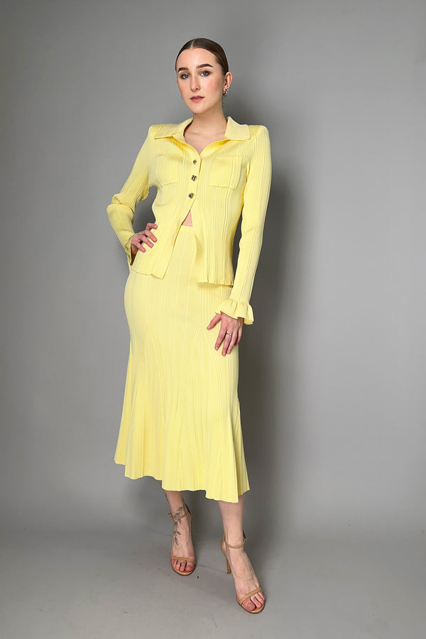 Self-Portrait Ribbed Viscose Knit Skirt in Yellow
