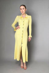 Self-Portrait Ribbed Viscose Knit Midi Dress in Yellow