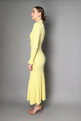 Self-Portrait Ribbed Viscose Knit Midi Dress in Yellow