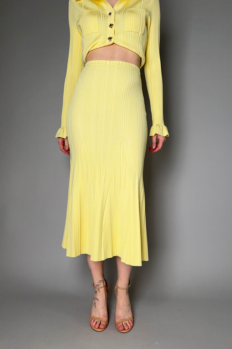 Self-Portrait Ribbed Viscose Knit Skirt in Yellow