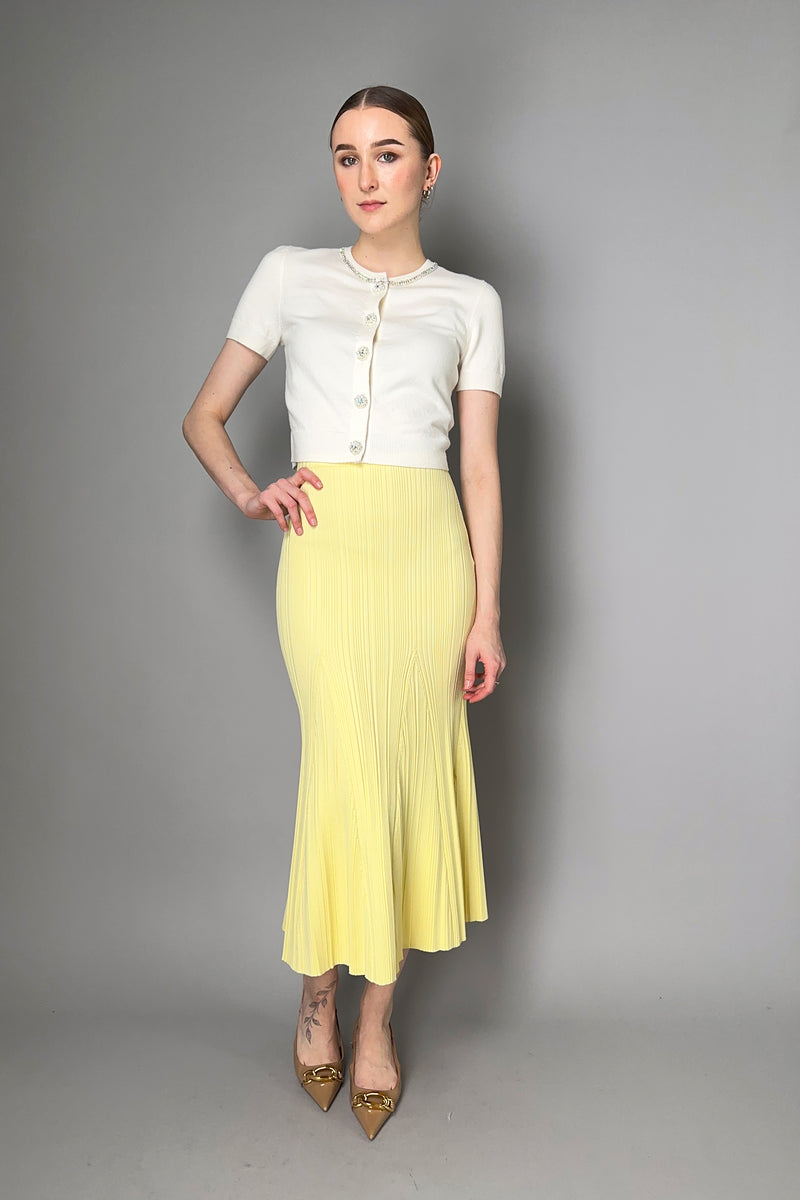 Self-Portrait Ribbed Viscose Knit Skirt in Yellow