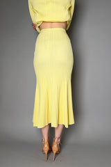 Self-Portrait Ribbed Viscose Knit Skirt in Yellow