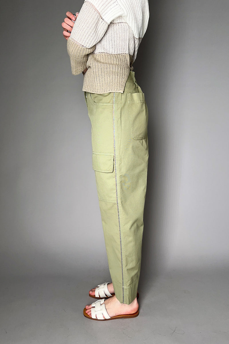 Tonet Cropped Linen-Cotton Twill Cargo Pants in Green