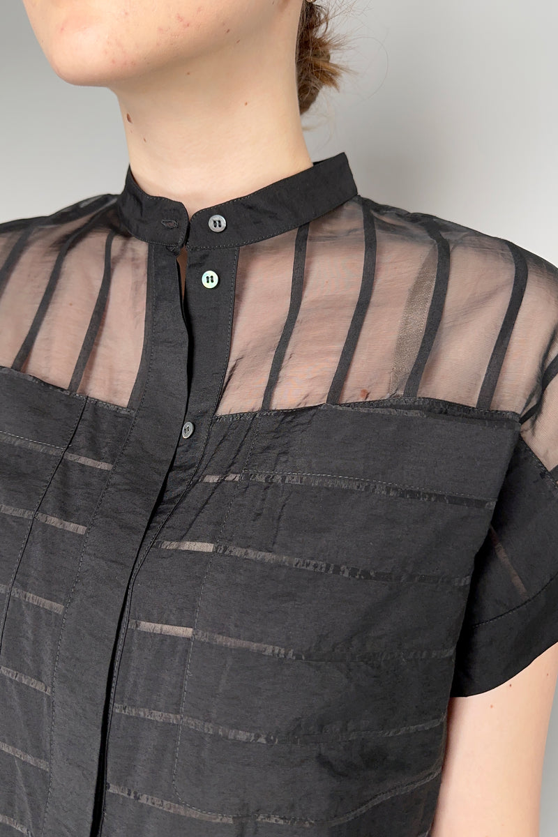 Tonet Sheer Striped Organza T-Shirt in Black