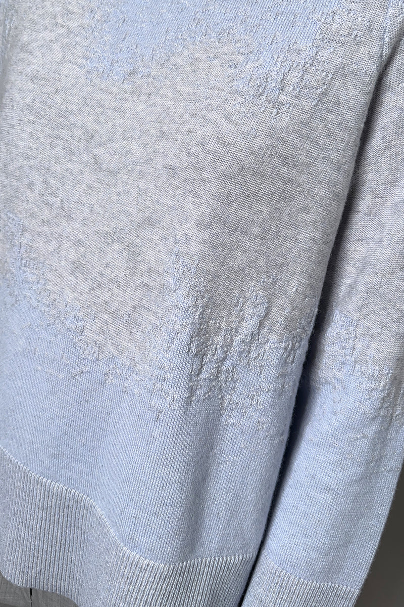 Tonet Jacquard Detail Crew Neck Sweater in Blue and Grey - Ashia Mode – Vancouver, BC