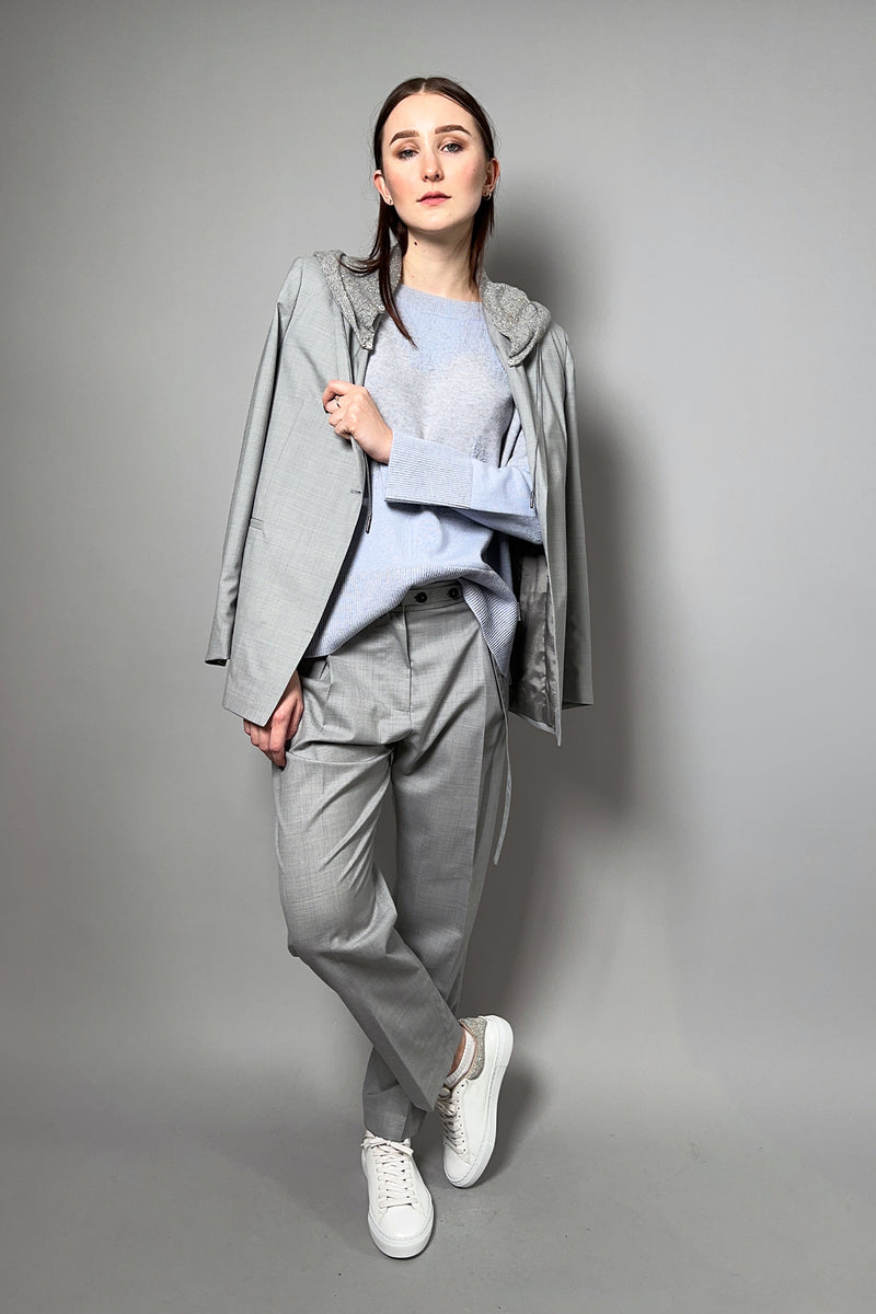 Tonet Jacquard Detail Crew Neck Sweater in Blue and Grey - Ashia Mode – Vancouver, BC