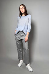 Tonet Jacquard Detail Crew Neck Sweater in Blue and Grey - Ashia Mode – Vancouver, BC