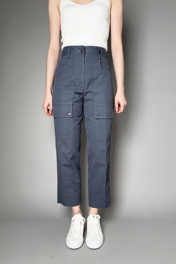 Tonet Cropped Linen-Cotton Twill Cargo Pants in Blue Grey