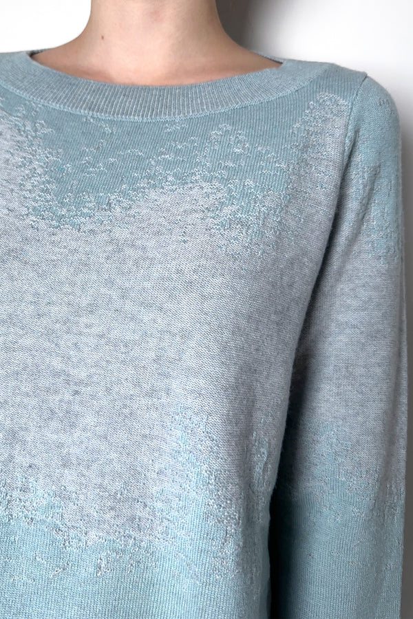 Tonet Jacquard Detail Crew Neck Sweater in Aqua and Turquoise