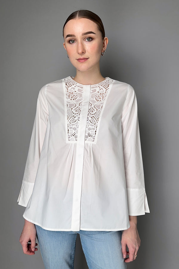 Tonet Cotton A-Line Embroidered Blouse in White