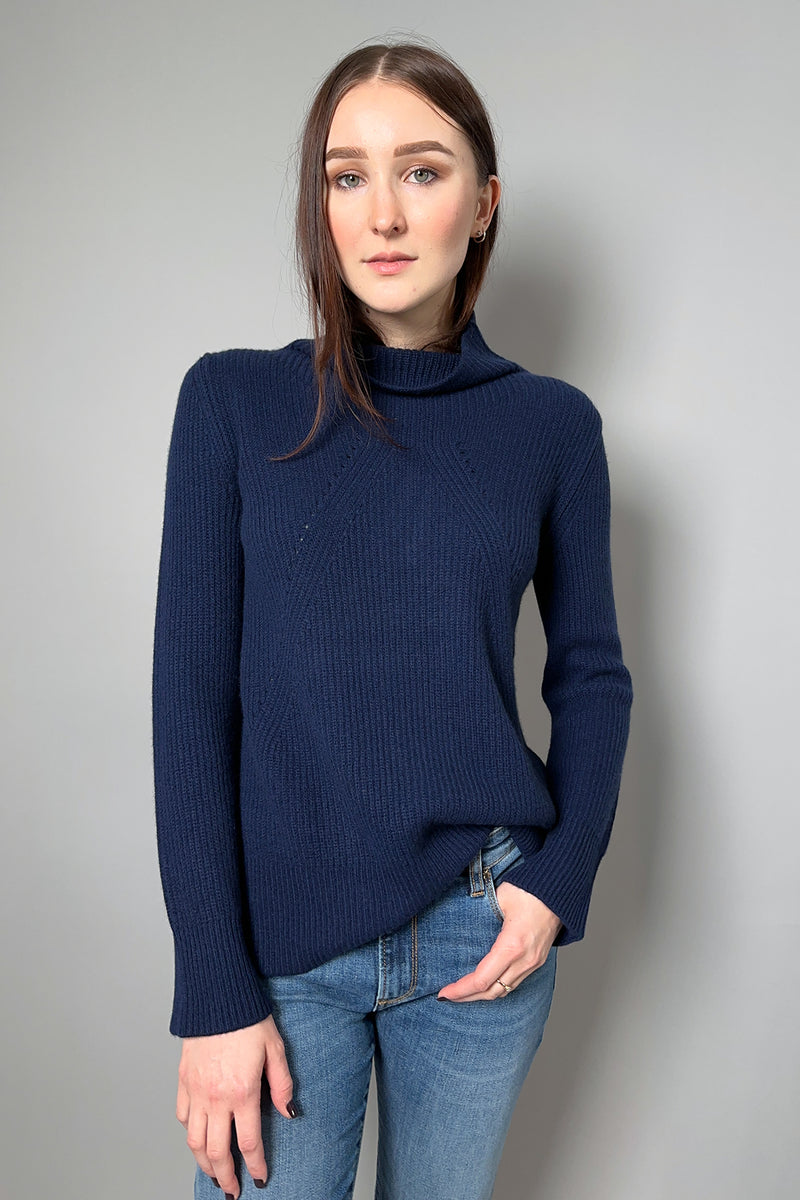 Tonet Ribbed Cashmere Mock Neck Sweater in Navy - Ashia Mode – Vancouver, BC