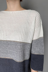 Tonet Knitted Tricolour Linen Sweater in White and Grey
