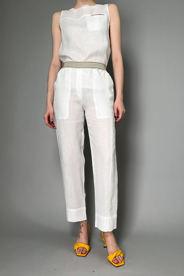 Tonet Pull-On Linen Pants in White