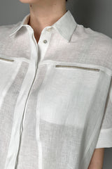 Tonet Short Sleeve Linen Button-Up Shirt in White