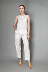 Tonet Linen Top with Knit Back in White