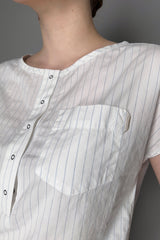 Tonet Blue Lurex Pinstripe Short Sleeve Shirt in White