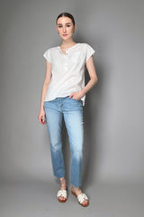 Tonet Blue Lurex Pinstripe Short Sleeve Shirt in White Vancouver. Shop Online or in Store.