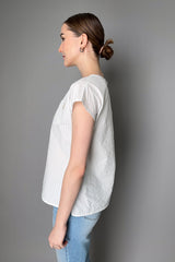 Tonet Blue Lurex Pinstripe Short Sleeve Shirt in White