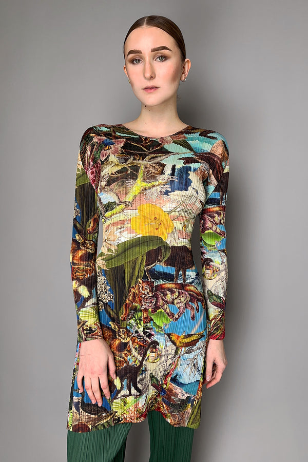 Pleats Please Issey Miyake Aurora Jungle Tunic in Multicolour