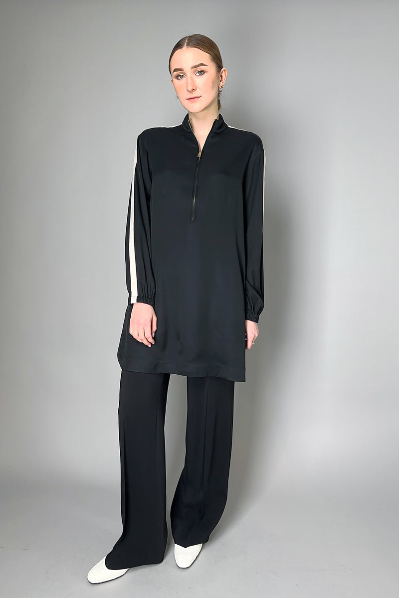 Lorena Antoniazzi Mock Neck Silk Blend Tunic in Black and Beige- Ashia Mode- Vancouver, BC