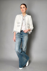 Lorena Antoniazzi Tweed and Fringe Cotton Jacket in Off-White- Ashia Mode- Vancouver, BC