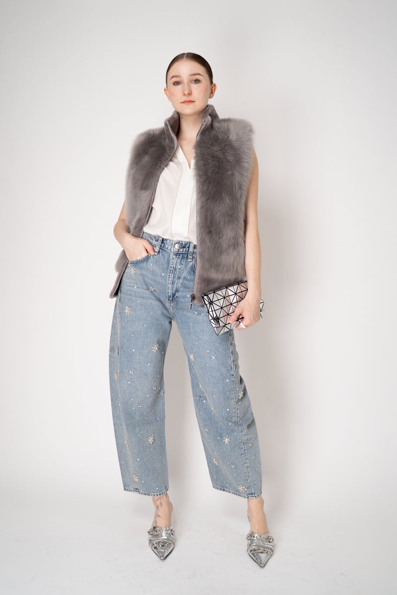 Rag & Bone Jewel Embellished Charlie High-Rise Barrel Jeans in Light Blue Vancouver. Shop Online or in Store.