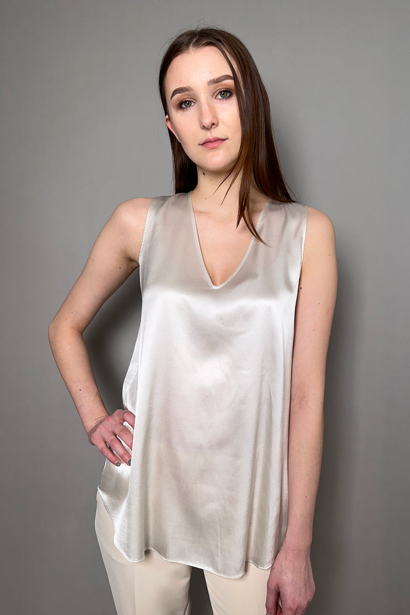 Antonelli Firenze Pecan Silk V-Neck Tank Top in Champagne