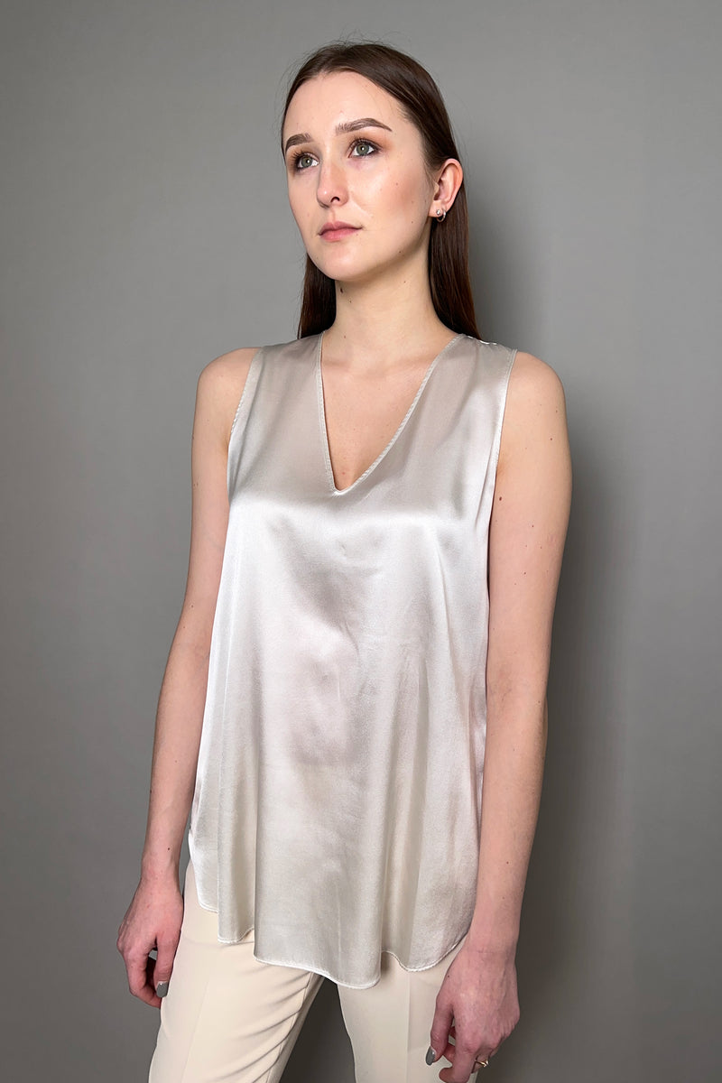 Antonelli Firenze Pecan Silk V-Neck Tank Top in Champagne
