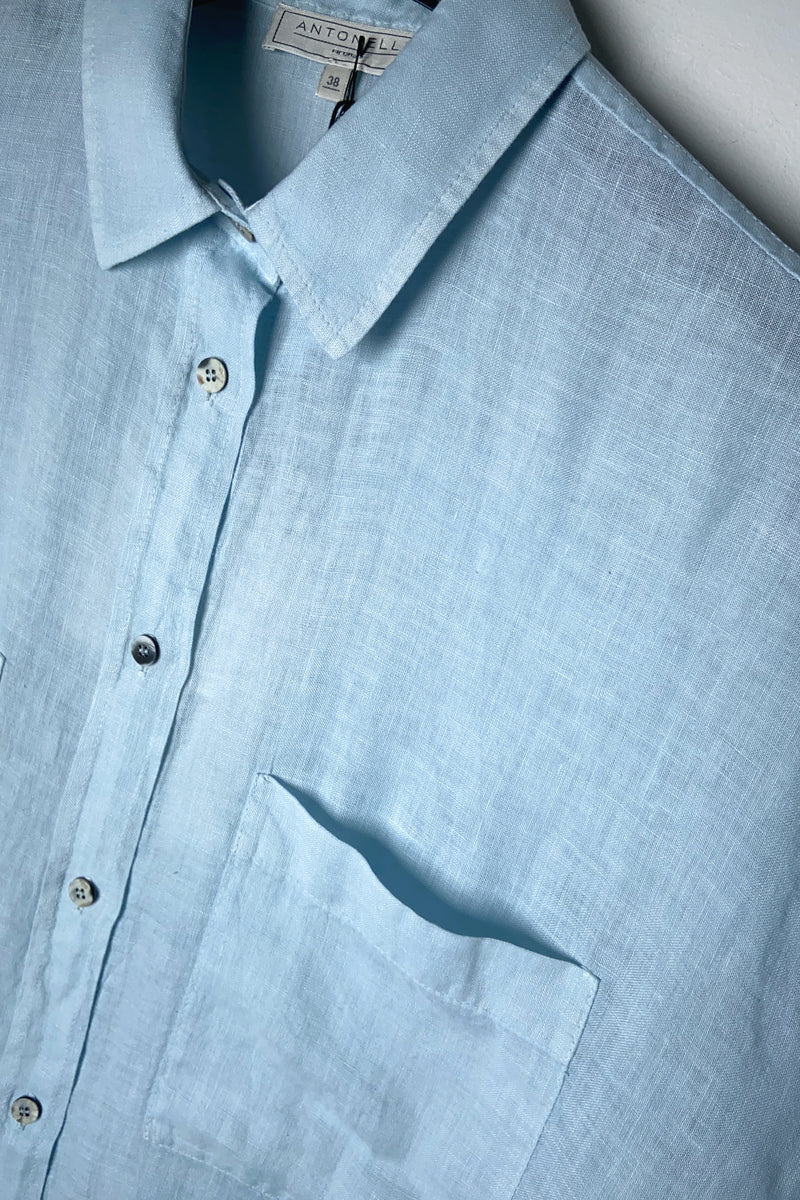 Antonelli Moena Linen Duster-Dress in Sky Blue