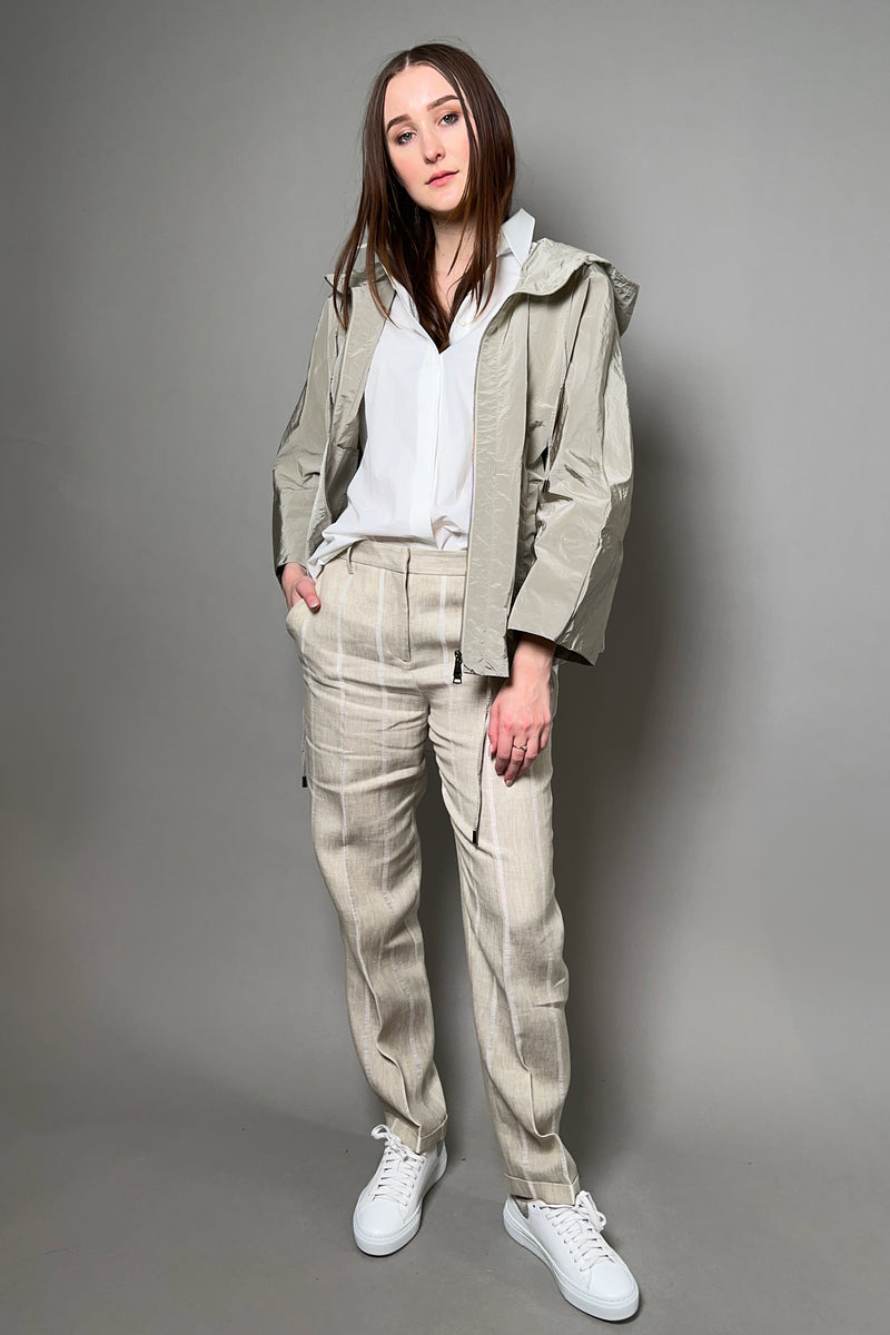 Antonelli Firenze Rhondiola Striped Linen Trousers in Sandy Beige
