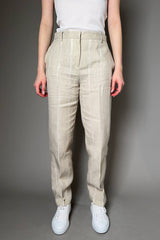 Antonelli Firenze Rhondiola Striped Linen Trousers in Sandy Beige