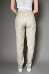 Antonelli Firenze Rhondiola Striped Linen Trousers in Sandy Beige