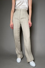 Antonelli Robinia Striped Wide Leg Linen Trousers with Lurex Stripe in Sandy Beige Vancouver. Shop Online or in Store.
